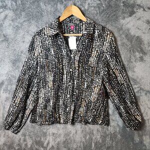 Vince Camuto Polka Dot Button Up Loop Shirt Size Medium NEW Black Gold Womens